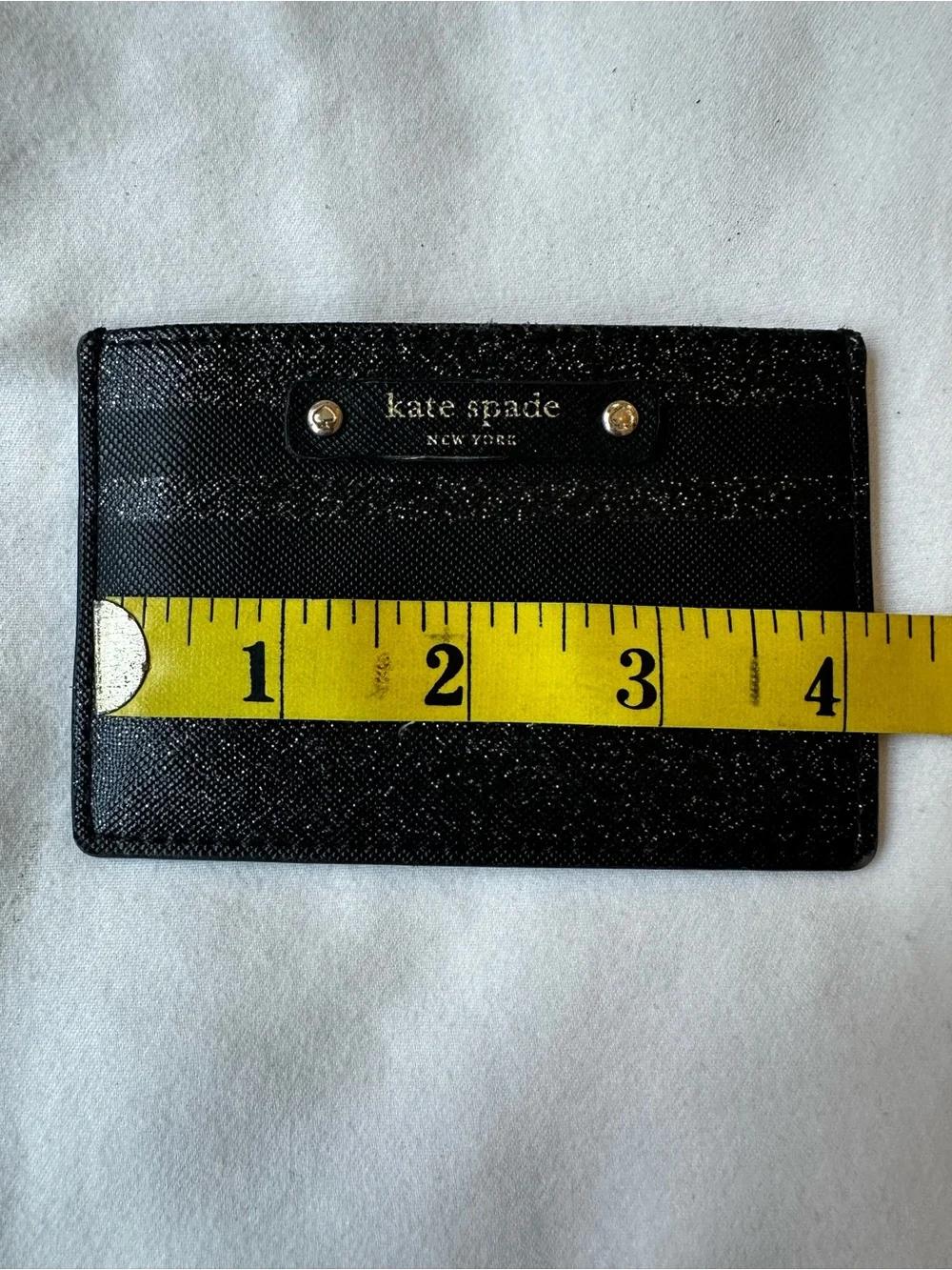 Kate Spade Haven Lane Graham Black Glitter Stripe Leather Card Holder Wallet